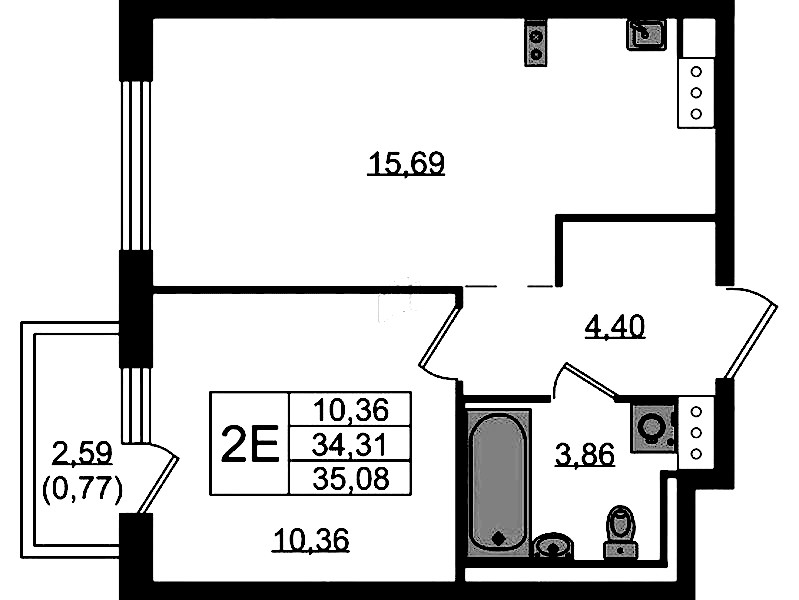 1-комнатная квартира 35.08 м², 3/13 эт., ЖК «Квартал Торики»